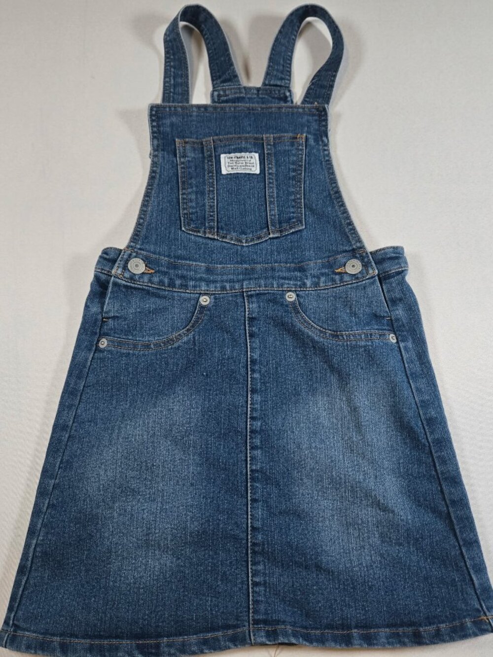Levi’s Girls Size 8 Denim Overall Dress Blue Jean Jumper Pinafore Stretch